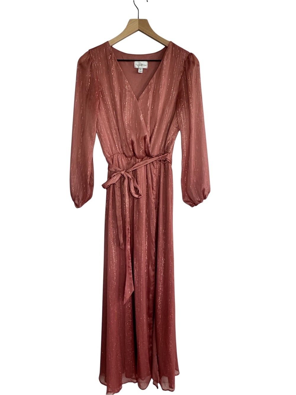 Premier Amour Metallic Rose Wrap Maxi Dress with Tie Waist - Size 2